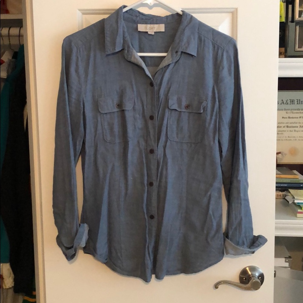 Loft, light weight denim button down shirt